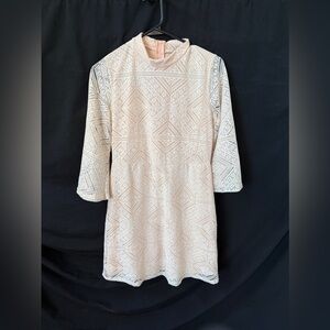 Charlotte Russe Geometric Lace Blouse in Cream